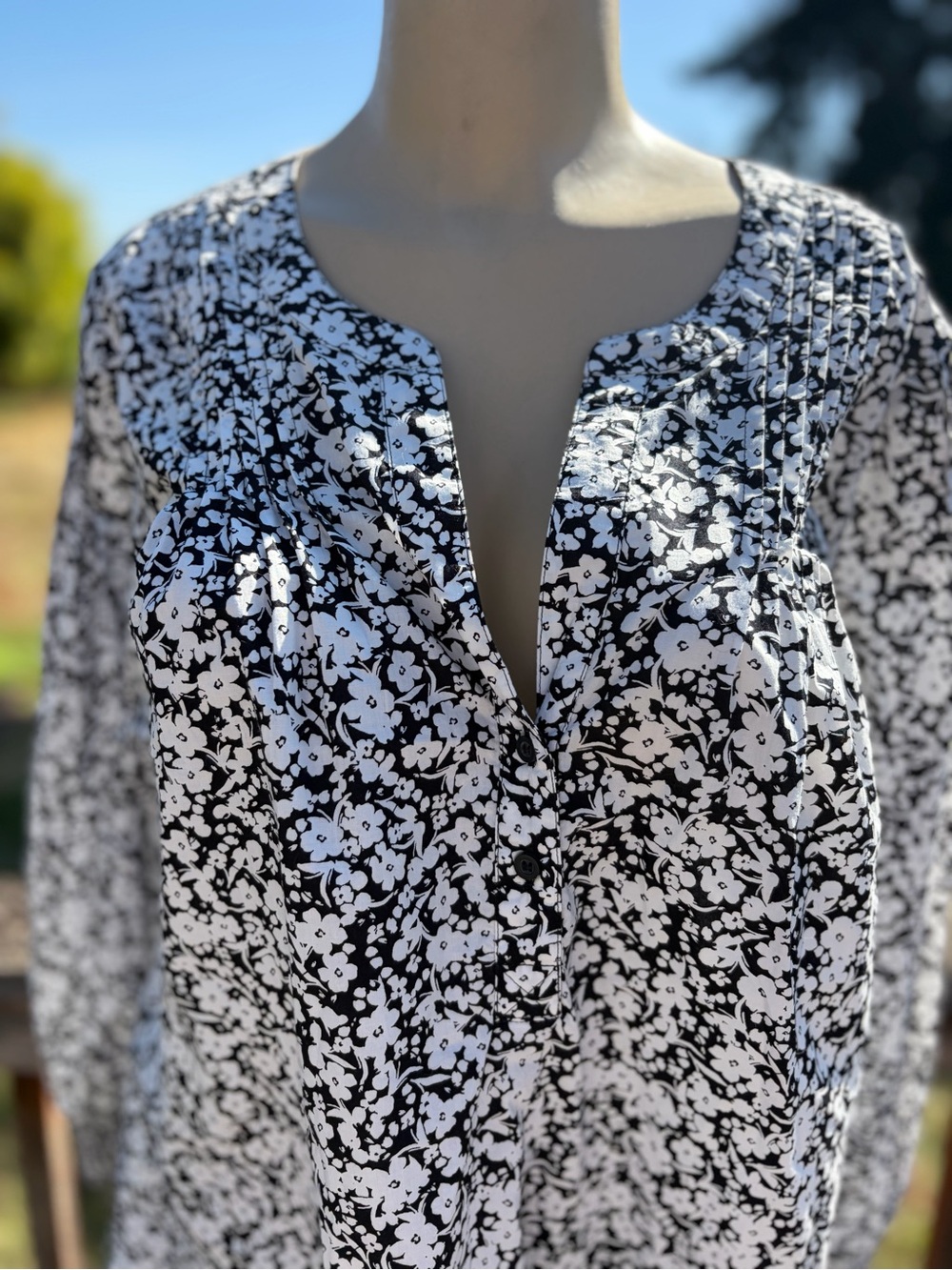Lane Bryant Black & White Floral 100% Cotton Blouse Top Size 18 Boho Feminine
